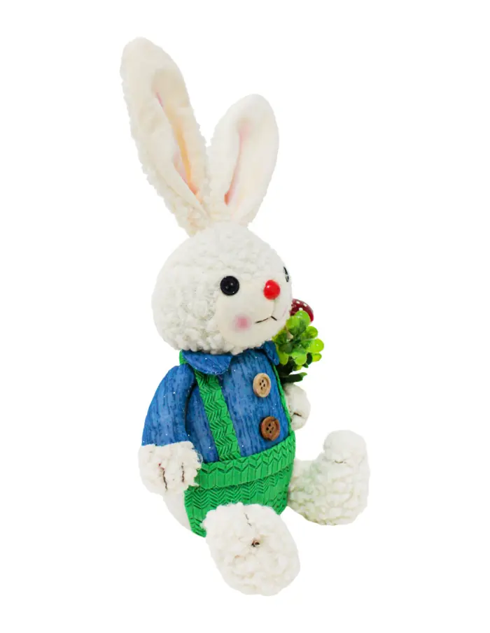 Conejo de tela sentado con short verde y camisa azul de 9x19x32cm - Image 2