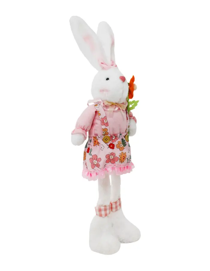 Coneja de tela con vestido rosa y flor en mano de 6x17x53cm - Image 2