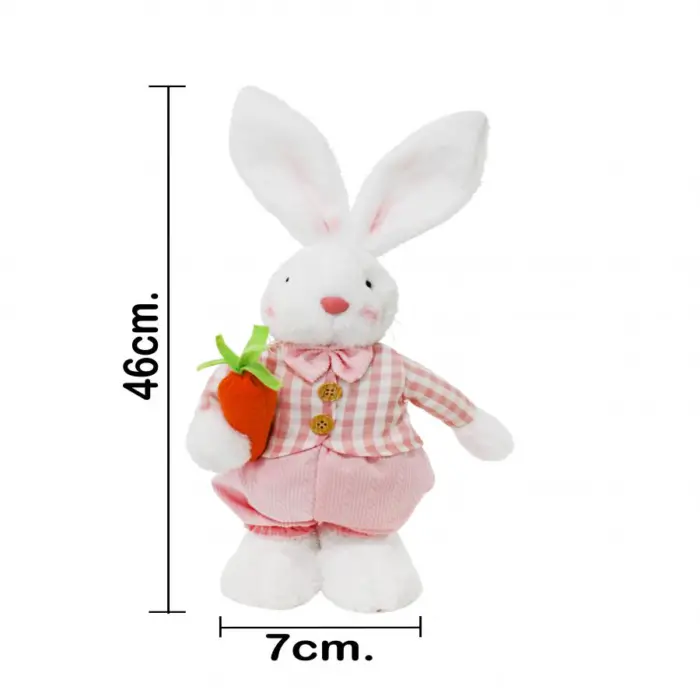 Conejo de tela con traje rosa con zanahoria en mano de 7x18x46cm - Image 4