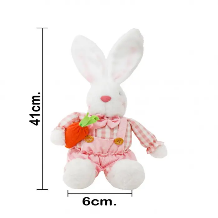 Conejo de tela sentado con traje rosa zanahoria y patas colgantes de 6x17x41cm - Image 4