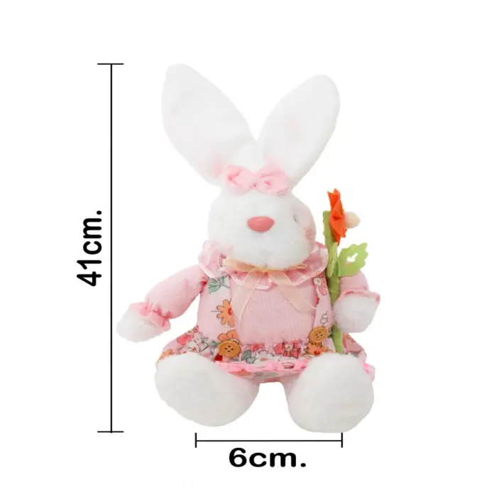 Coneja de tela sentada con vestido rosa flor en mano y patas colgantes de 6x17x41cm - Image 4