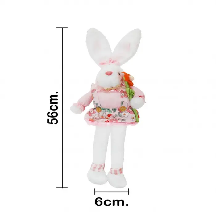 Coneja de tela sentada con vestido flor naranja en mano y patas colgantes de 6x17x56cm - Image 4