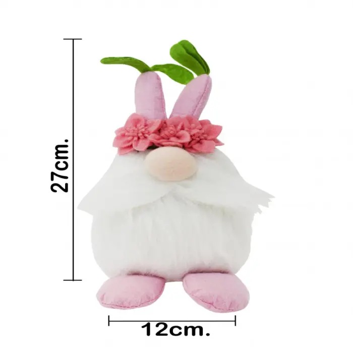 Gnomo de tela con barba blanca y sombrero de zanahorias rosas de 14x14x27cm - Image 4