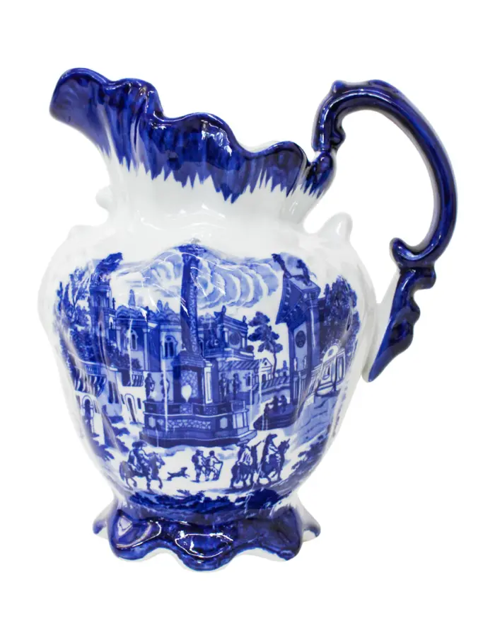Aguamanil de porcelana con paisaje en azul de 30x18/34x14cm - Image 3