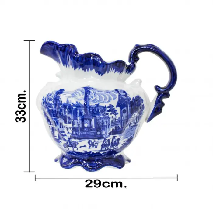Aguamanil de porcelana con paisaje en azul de 30x18/34x14cm - Image 5
