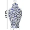 Tibor de cerámica estampado flores blanco con azul de 18x18x34cm - Image 2