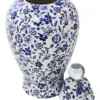 Tibor de cerámica estampado flores blanco con azul de 18x18x34cm - Image 4