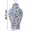 Tibor de cerámica estampado flores blanco con azul de 15x15x28.5cm - Image 2