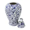 Tibor de cerámica estampado flores blanco con azul de 15x15x28.5cm - Image 4