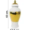 Tibor de cerámica dorado con blanco y tapa dorada de 17.5x17.5x42cm - Image 2