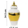 Tibor de cerámica dorado con blanco y tapa dorada de 17.5x17.5x34.5cm - Image 2