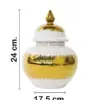 Tibor de cerámica dorado con blanco y tapa dorada de 17.5x17.5x24cm - Image 2