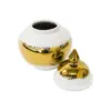 Tibor de cerámica dorado con blanco y tapa dorada de 17.5x17.5x24cm - Image 4