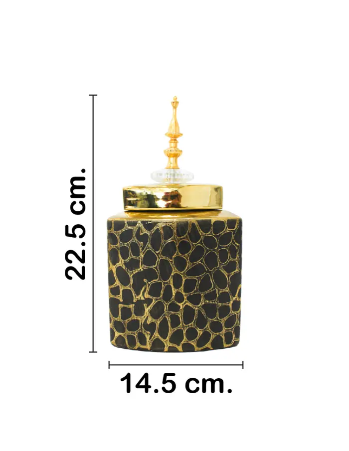 Tibor de cerámica dorado diseño panal con tapa dorada de 14.5x14.5x22.5cm - Image 2