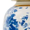 Tibor de cerámica blanco con flores azules y tapa dorada de 20x20x40.5cm - Image 3