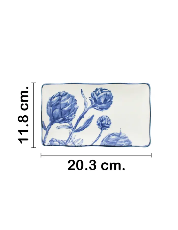 Plato rectangular diseño alcachofa azul de 20.3x11.8x2.2cm - Image 2