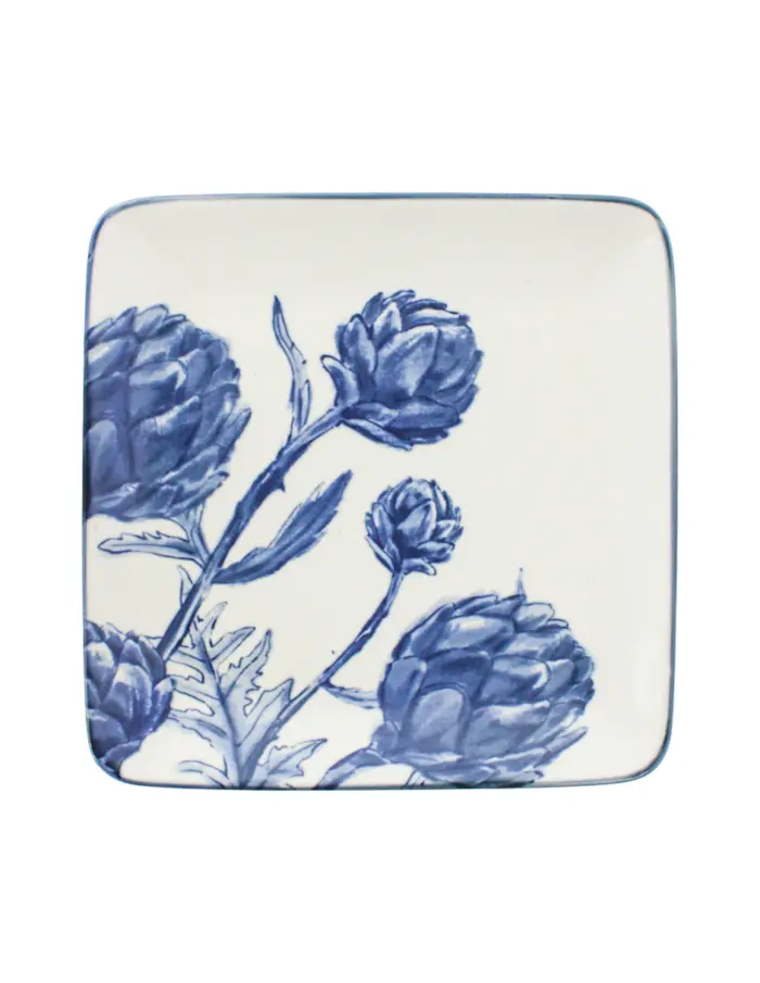 Plato cuadrado diseño alcachofa azul de 16.6x16.6x1.8cm - Image 3