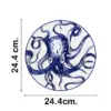 Plato de cerámica blanca diseño pulpo azul de 24.4x24.4x3cm - Image 2