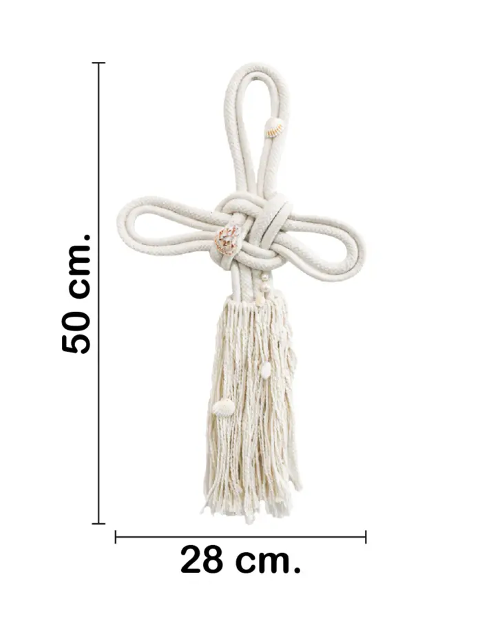 Colgante de macrame diseño cruz con conchitas de 50x28x2cm - Image 2