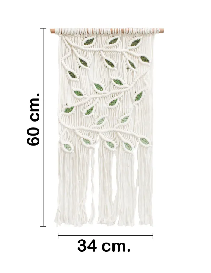 Colgante de macrame diseño hojas de 60x34x1cm - Image 2