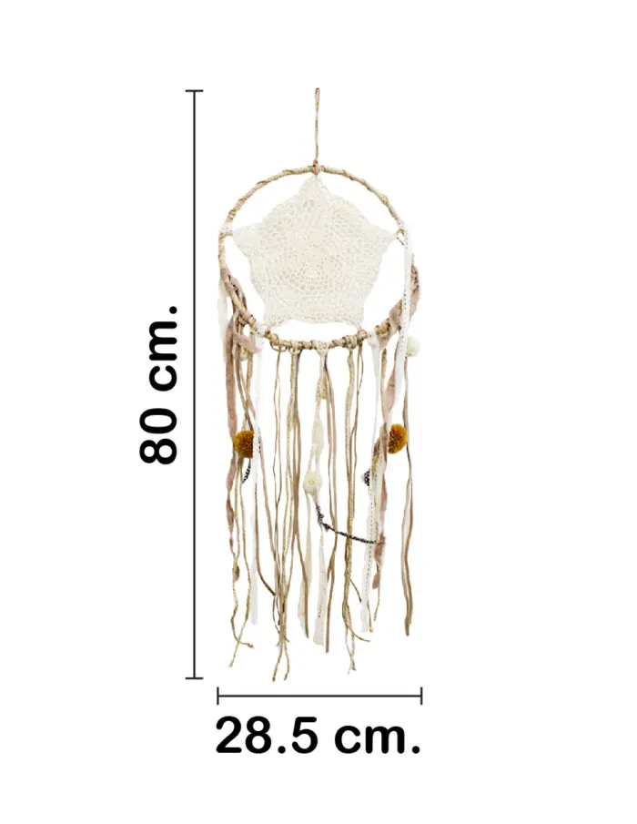 Atrapasueños de macrame con pompones y tiras de 80x28.5x3cm - Image 2