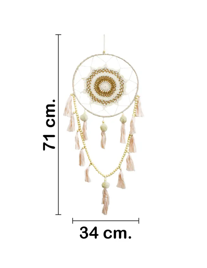 Atrapasueños de macrame con pompón y perlas de 71x34x2cm - Image 2
