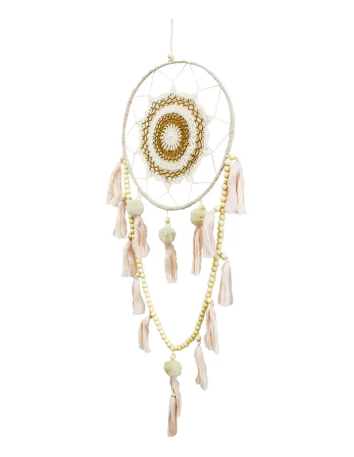 Atrapasueños de macrame con pompón y perlas de 71x34x2cm - Image 4