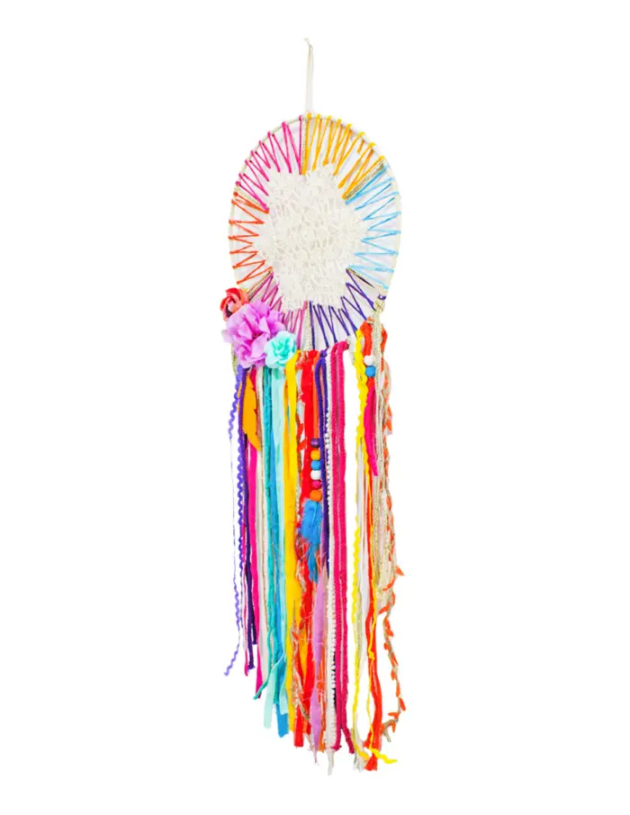 Atrapasueños con listones de colores y flores de 73x28x3cm - Image 4