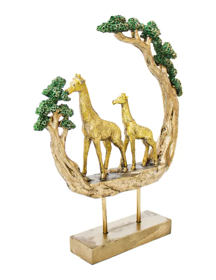 Escultura de jirafas doradas con árboles de resina de 23.5x5x30cm - Image 2