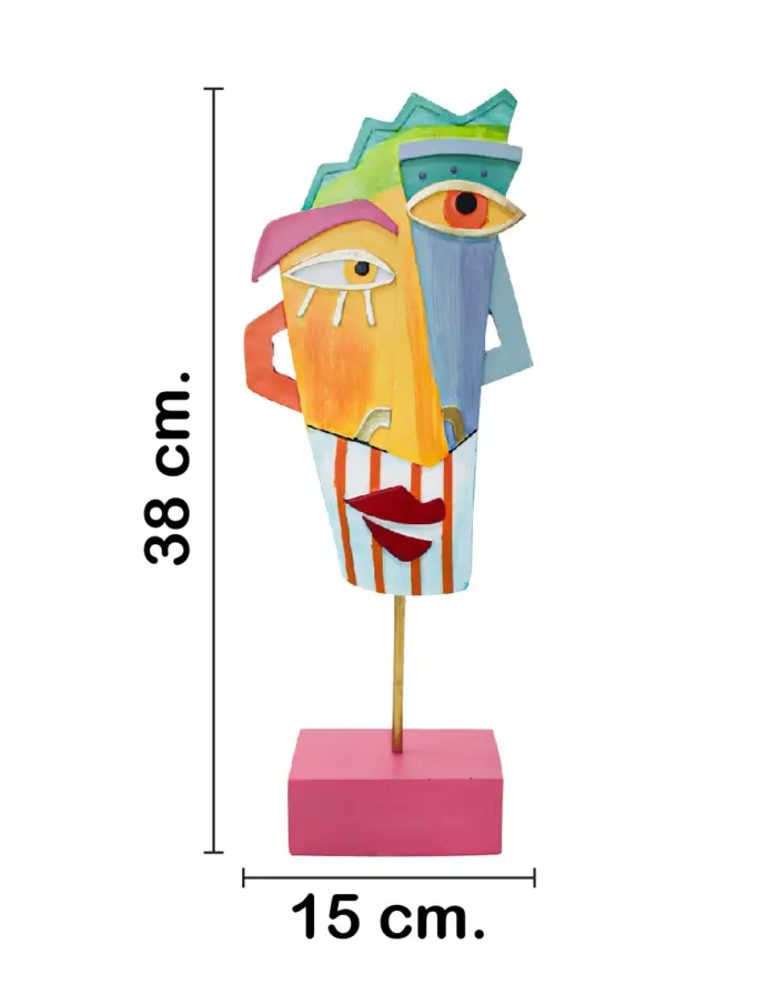 Escultura de poliresina diseño máscara de colores con base de 15x7x38cm - Image 2