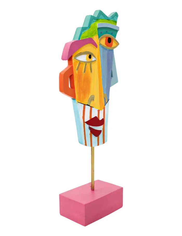 Escultura de poliresina diseño máscara de colores con base de 15x7x38cm - Image 3