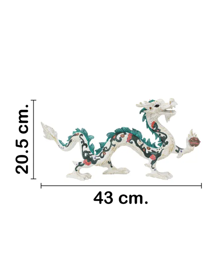 Escultura de poliresina de dragón chino blanco con verde de 43x11x20.5cm - Image 2