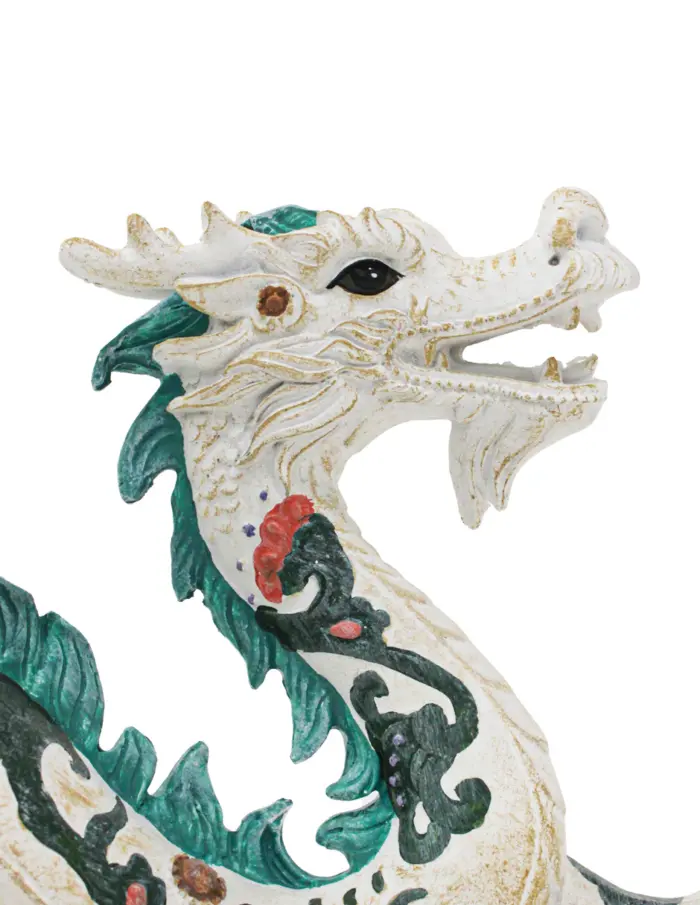 Escultura de poliresina de dragón chino blanco con verde de 43x11x20.5cm - Image 4