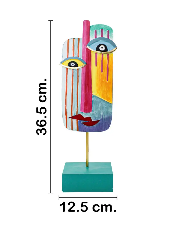 Escultura de poliresina diseño máscara de colores con base de 12.5x7x36.5cm - Image 2