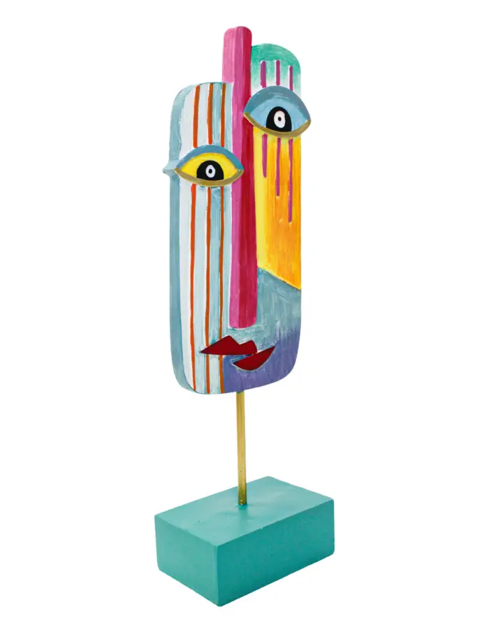 Escultura de poliresina diseño máscara de colores con base de 12.5x7x36.5cm - Image 3