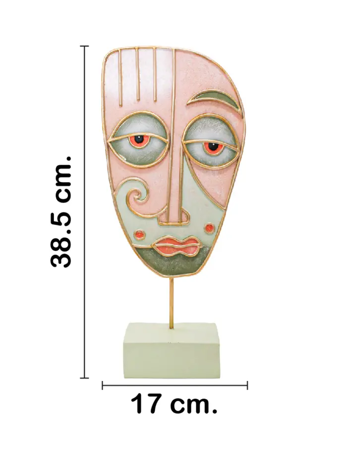 Escultura de poliresina diseñó rostro en tonos verdes con rosa y base de 17.5x7x38.5cm - Image 2