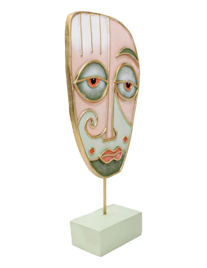Escultura de poliresina diseñó rostro en tonos verdes con rosa y base de 17.5x7x38.5cm - Image 3