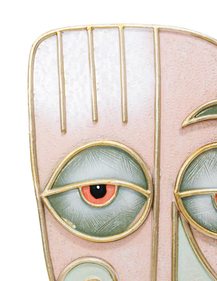 Escultura de poliresina diseñó rostro en tonos verdes con rosa y base de 17.5x7x38.5cm - Image 4