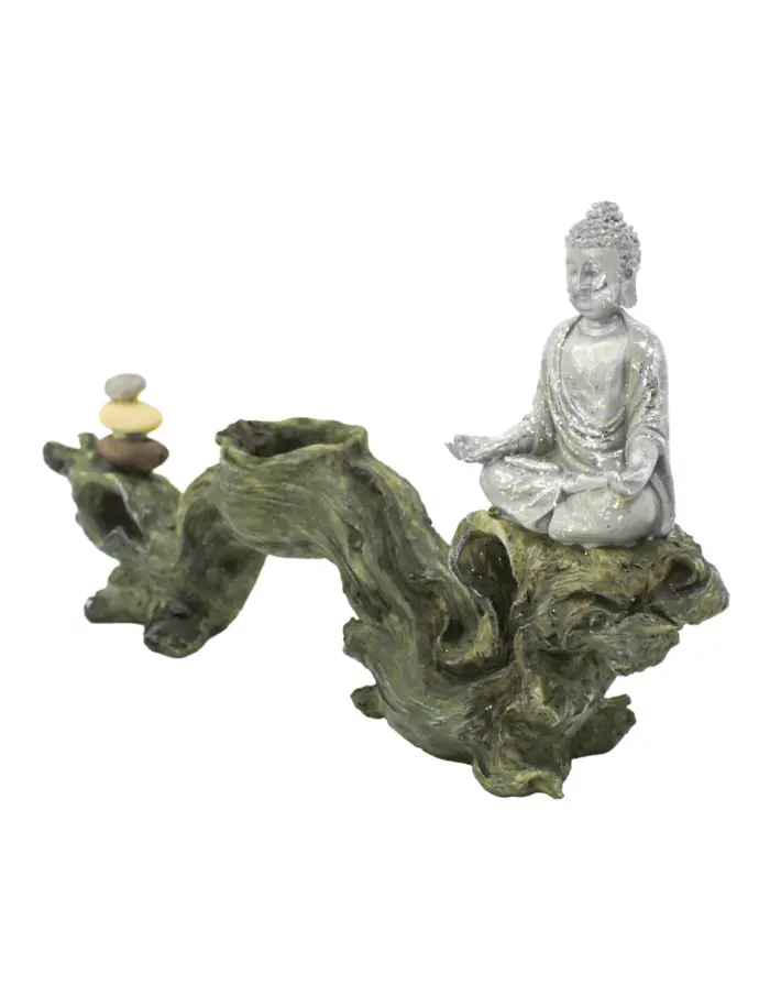 Tronco con buda de poliresina con porta vela de 36x7.5x18cm - Image 3