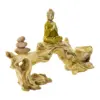 Buda dorado sentado en rama de bonsái con pirámide de piedras de 35.5x7x20cm - Image 3