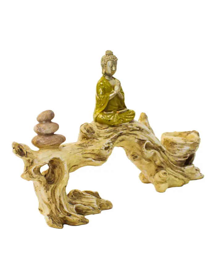 Tronco con buda de poliresina con porta vela de 35.5x7x20cm - Image 3
