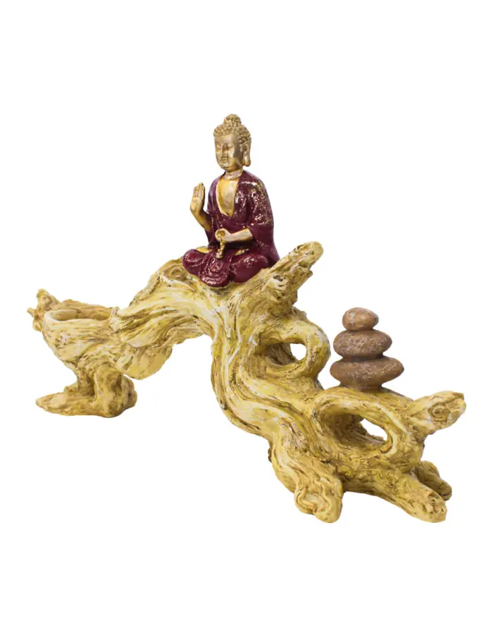 Tronco con buda de poliresina con porta vela de 37x8.6x20cm - Image 3