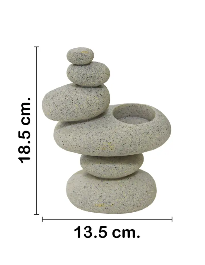 Pila de piedras de poliresina con porta vela de 13.5x7x18.5cm - Image 2
