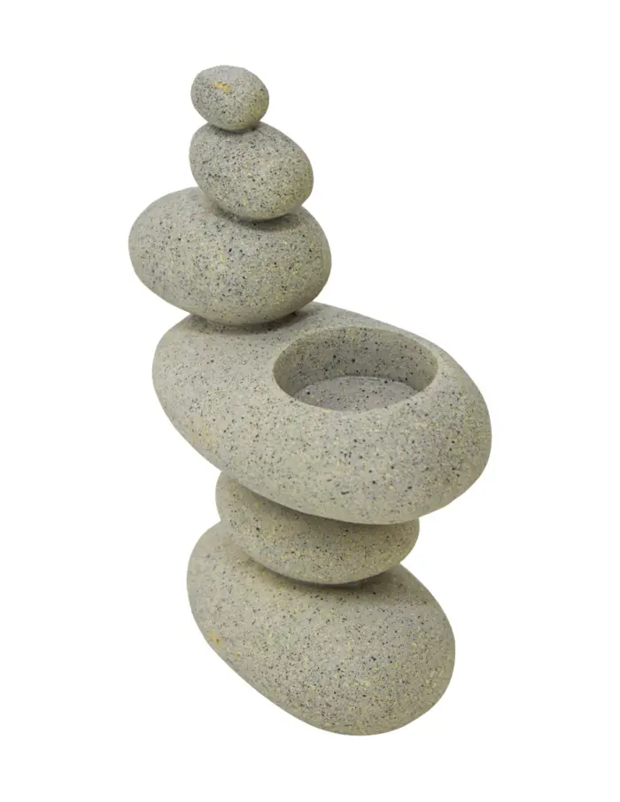 Pila de piedras de poliresina con porta vela de 13.5x7x18.5cm - Image 3