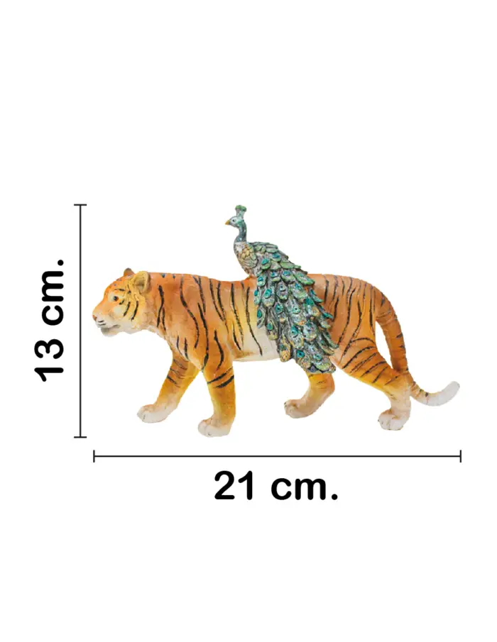 Tigre con pavorreal en la espalda de poliresina de 21x7.5x13cm - Image 2