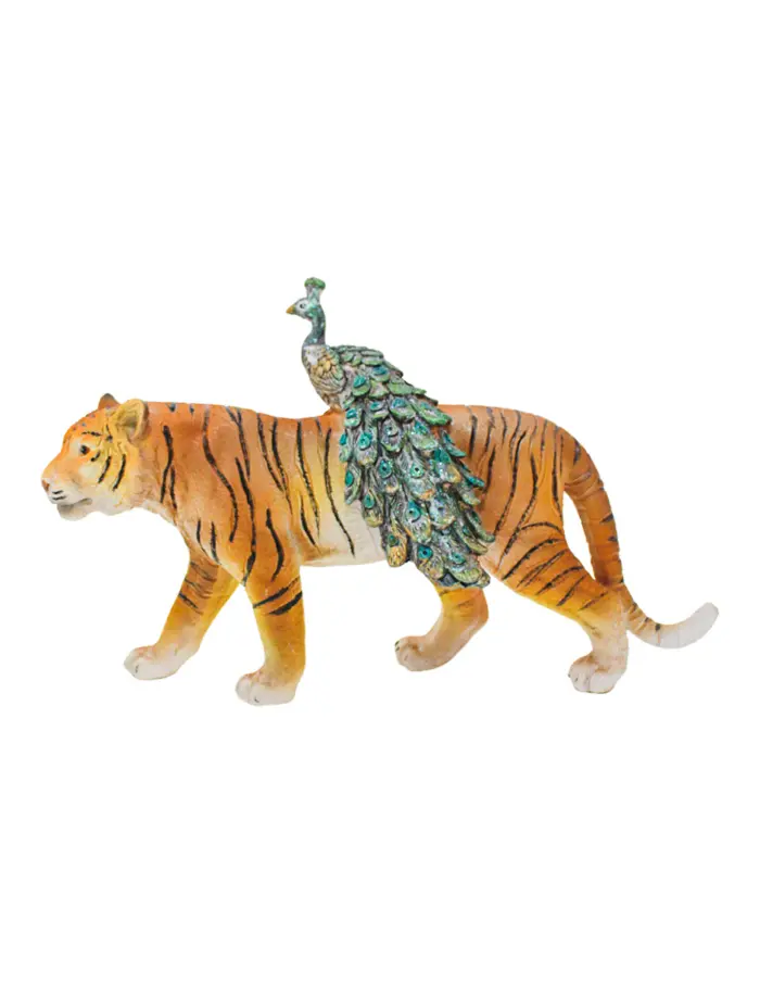 Tigre con pavorreal en la espalda de poliresina de 21x7.5x13cm - Image 3
