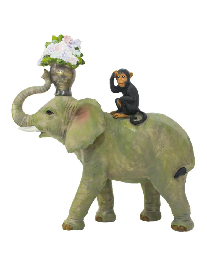 Elefante con chimpancé en la espalda de poliresina de 17.5x7x18cm - Image 3