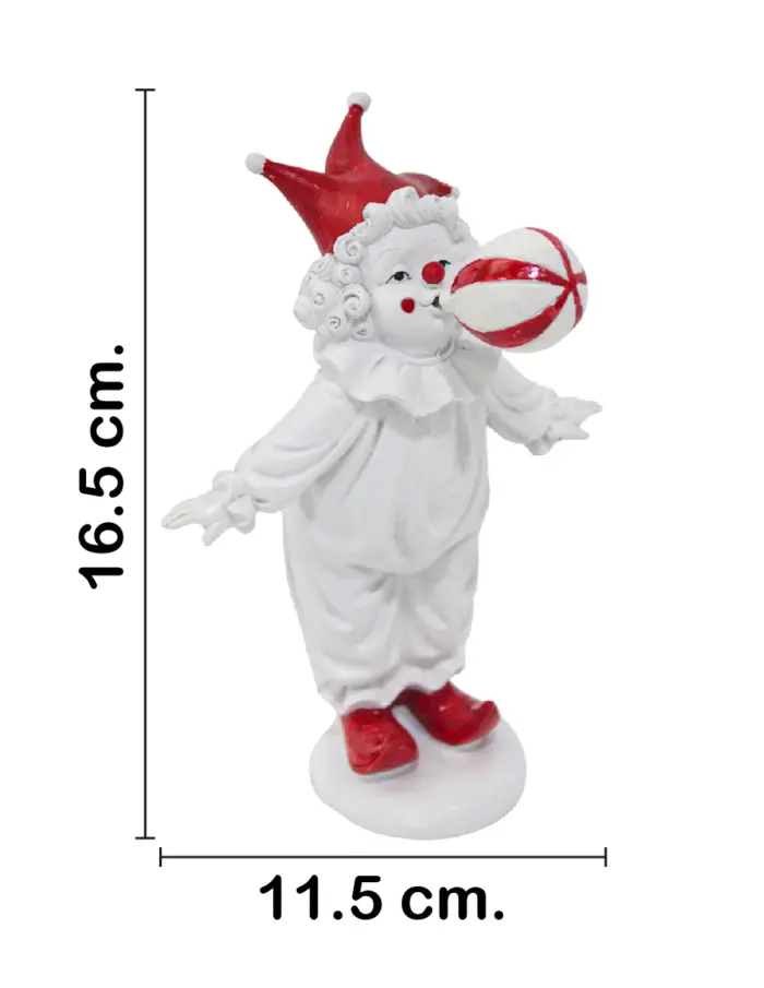 Payaso con globo rojo con blanco de poliresina de 11.5x9x16.5cm - Image 2