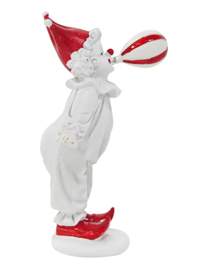 Payaso con globo rojo con blanco de poliresina de 11.5x9x16.5cm - Image 3
