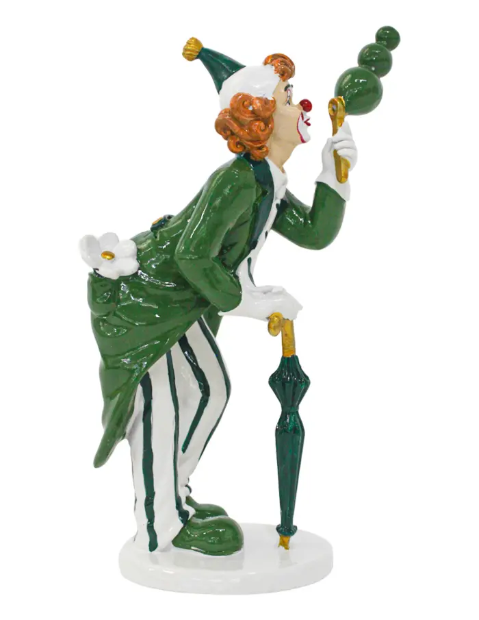 Payaso con paraguas verde de poliresina de 12.5x7x20.5cm - Image 3